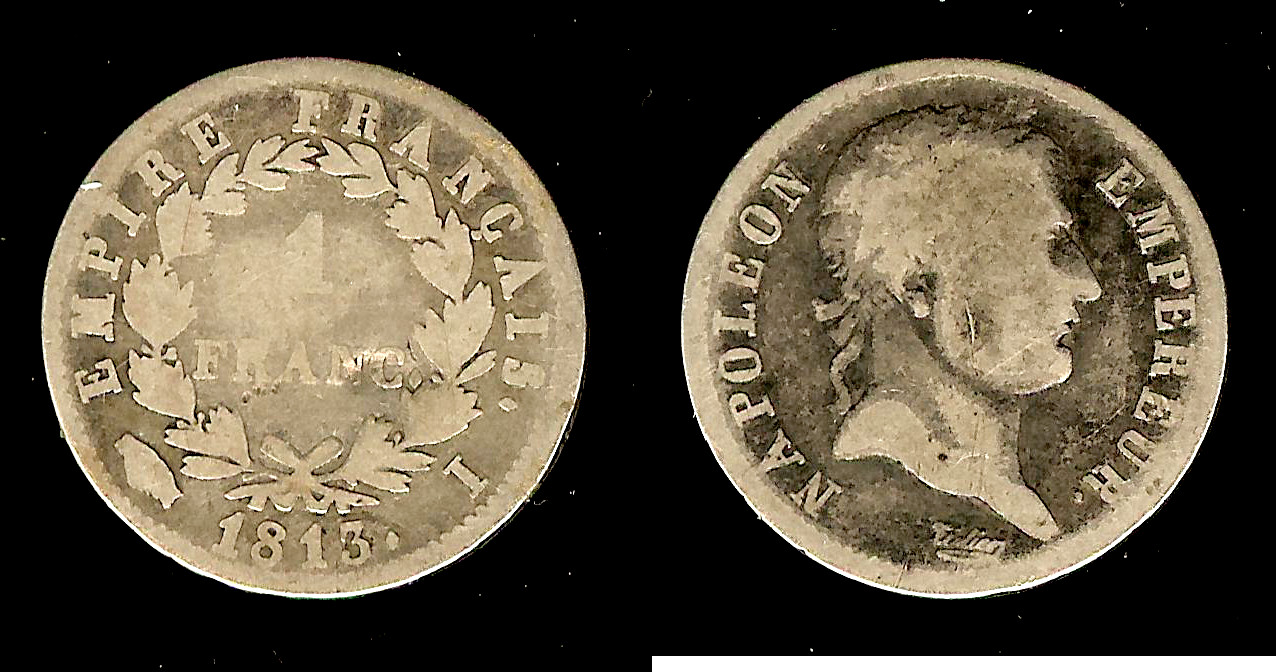 1 franc Emperor Napoleon 1813I aF